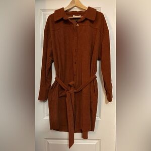 Eloquii Rust Long Sleeve Button Down Shirt Dress with Pockets